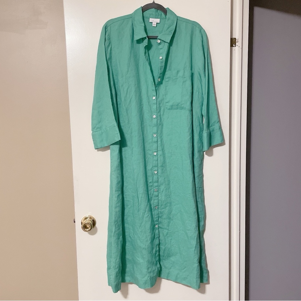 J Jill Love Linen Green Midi Length Button Down Dress Size Large - Picture 3 of 11